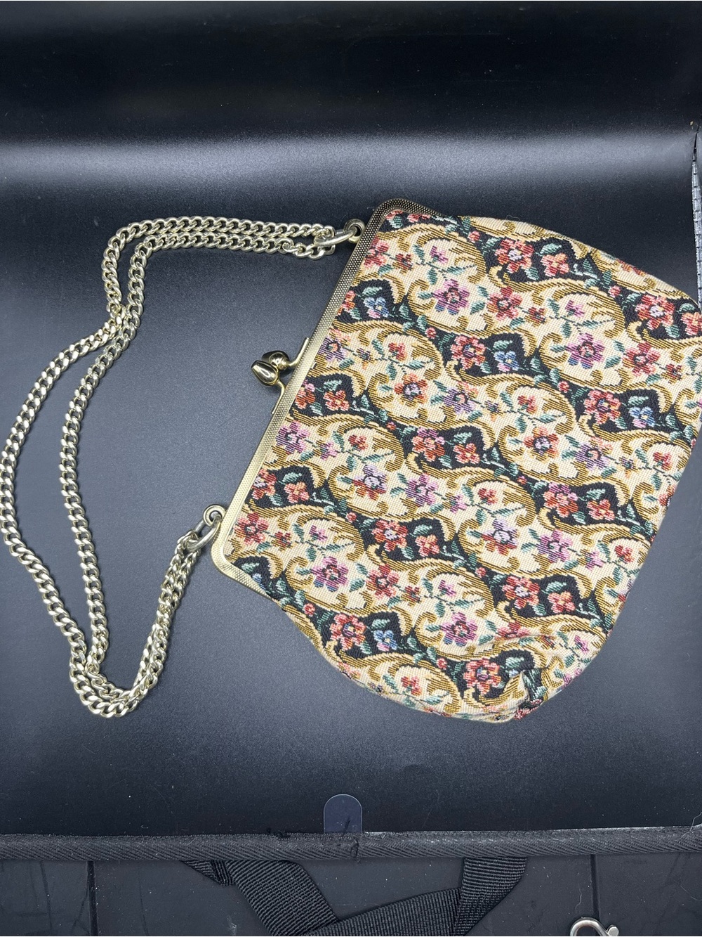 Vintage Goldco Floral Tapestry Crossbody Bag with Gold Chain